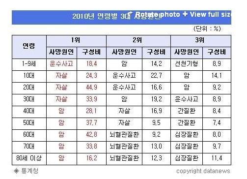 연령대별 3대 사망 원인 | 인스티즈