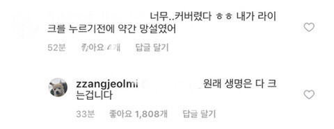 절미가 커버려서 좋아요 누르기 망설여진다는 댓글에 절미 언니 | 인스티즈
