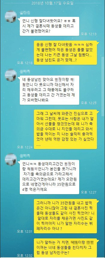 축의금 5만원내고 동생 3명 데리고 4명이서 밥먹는거에 대해서 어떻게 생각하시나요? | 인스티즈