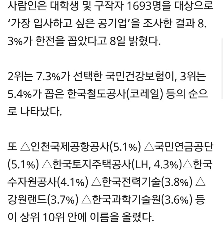 취준생 선호 사기업 / 공기업 TOP 5 | 인스티즈